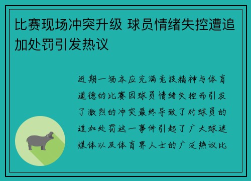 比赛现场冲突升级 球员情绪失控遭追加处罚引发热议